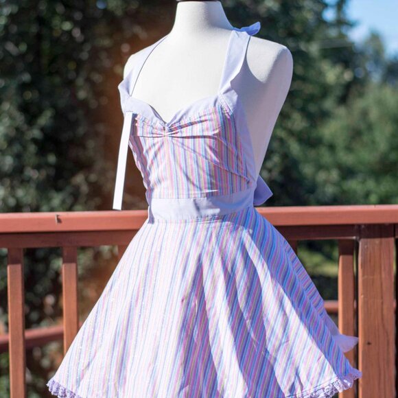 Pastel Sparkle Stripe Handmade 50's Style Pin-up apron - One of a kind! - Picture 3 of 7